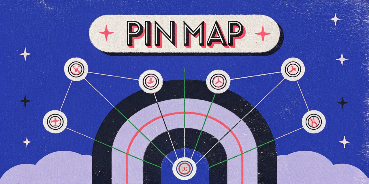 PIN MAP cabinet marquee art: pins connected in a constellation