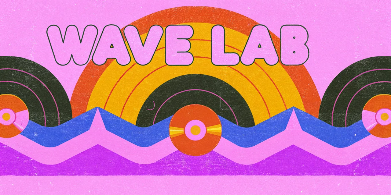 WAVE LAB cabinet marquee art: waveforms and vinyl records